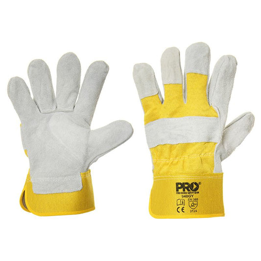 Pro Choice Safety Gear Yellow/Grey Leather Gloves Large