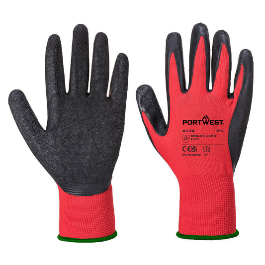 Portwest Flex Grip Latex Glove in Red/Black
