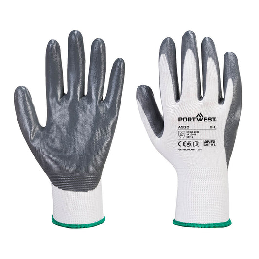 Portwest Flexo Grip Nitrile Glove in Grey/White