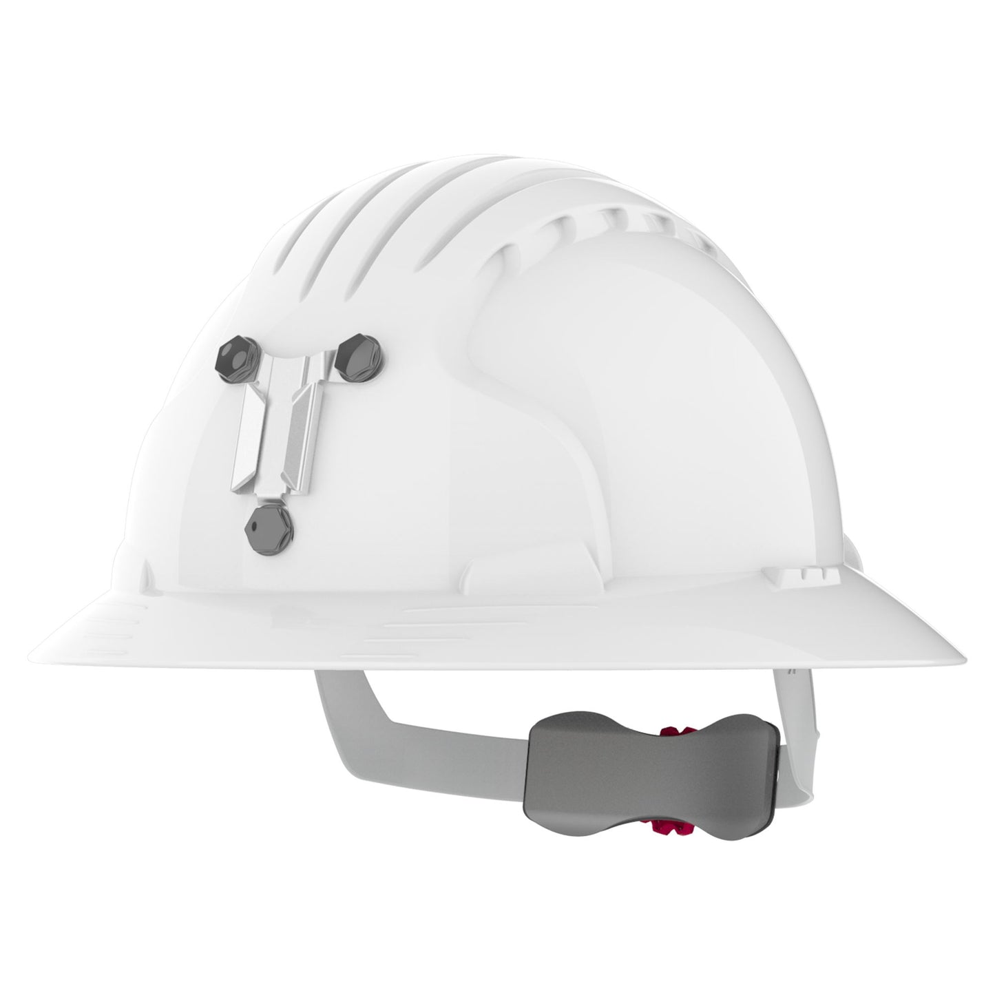 JSP Safety EVO6161 Full Brim Unvented Hard Hat With Miners Cap Attachment White