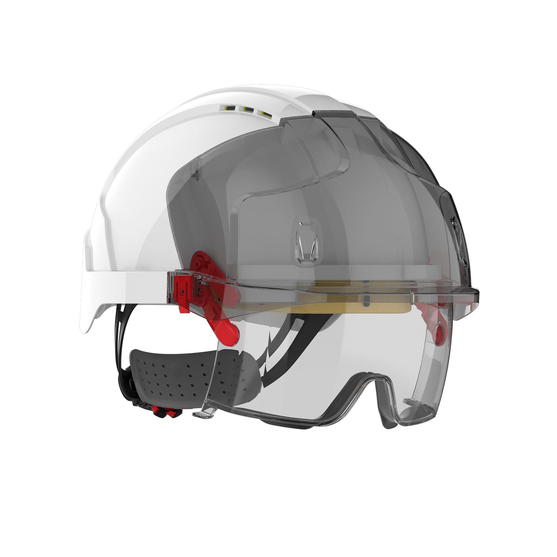 JSP Safety Evo Vista Lens Vented White/Smoke Helmet - Wheel Ratchet - Clear Lens