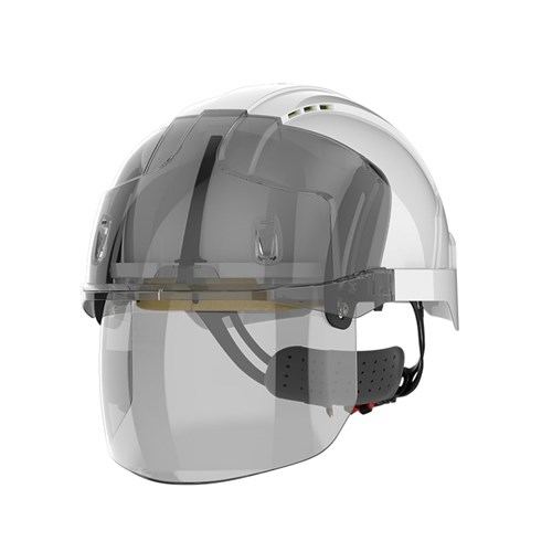 JSP Safety Evo Vista Shield Vented White/Smoke Helmet - Wheel Ratchet - Clear Visor