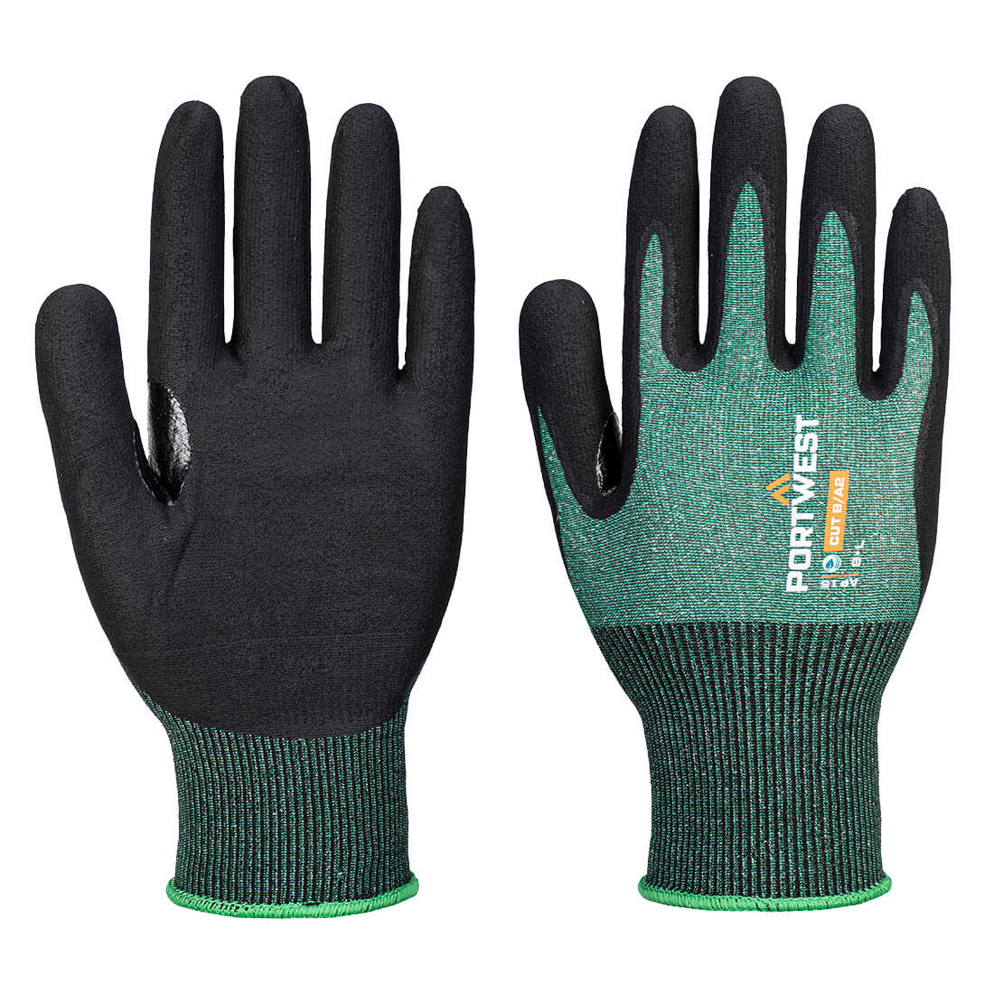 Portwest SG Cut B18 Nitrile Glove (Pk12) in Green/Black