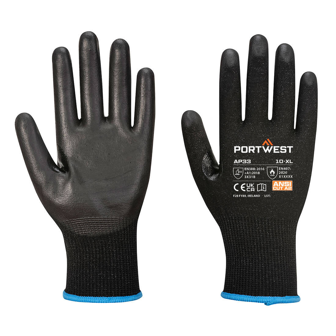 Portwest LR15 PU Touchscreen Glove (Pk12) in Black