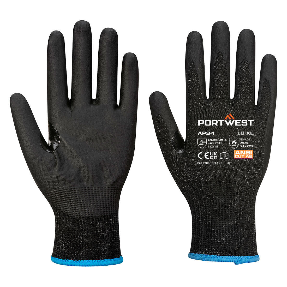 Portwest LR15 Nitrile Foam Touchscreen Glove (Pk12) in Black