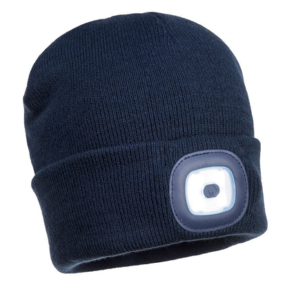 Portwest Rechargeable Twin LED Beanie in Navy
