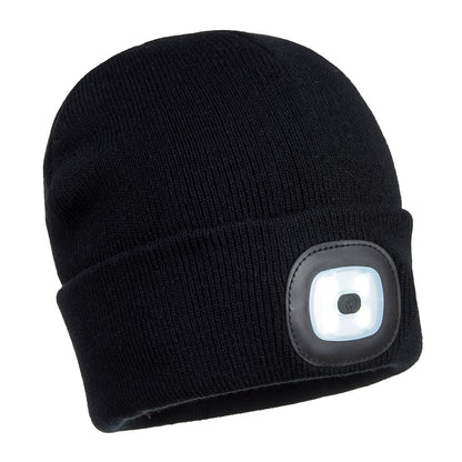 Portwest Beanie LED Head Light USB Rechargeable in Black
