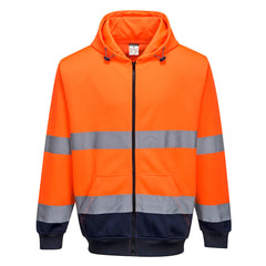 Portwest Hi-Vis Contrast Zipped Hoodie in Orange/Navy