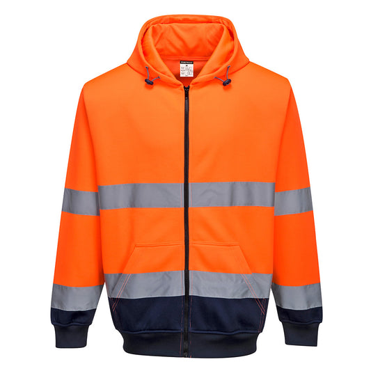 Portwest Hi-Vis Contrast Zipped Hoodie in Orange/Navy