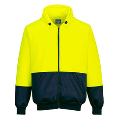 Portwest Hi-Vis Contrast Zipped Class D Hoodie in Yellow/Navy