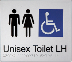 Sign, Unisex Wheelchair Accessible Toilet Left Hand, , Blue/White PVC - Safety Sign