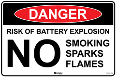 Danger Risk Of Battery Explosion No Smoking Sparks Flames Sign - Safety Sign