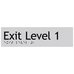 Sign, Exit Level 1, , Silver/Black PVC - Safety Sign