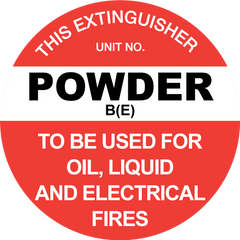 This Extinguisher: Powder B(E), Disc Sign - Safety Sign