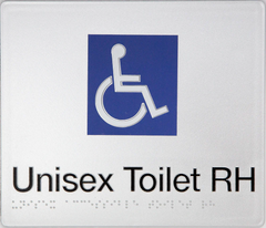 Sign, Unisex Disabled Toilet Right Hand, , Blue/White PVC - Safety Sign