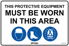 Combination Mandatory Sign, In This Area, Hardhat, Footwear, Hi Vis - Safety Sign