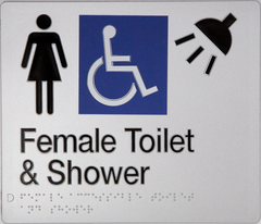 Sign, Female Wheelchair Accessible Toilet & Shower, , Blue/White PVC - Safety Sign