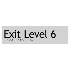 Sign, Exit Level 6, , Silver/Black PVC - Safety Sign