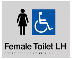 Sign, Female Wheelchair Accessible Toilet Left Hand, , Blue/White PVC - Safety Sign