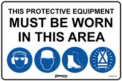 Combination Mandatory Sign, In This Area, Hearing/Eye, Hardhat, Footwear, Hi Vis - Safety Sign