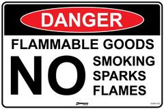 Danger Flammable Goods No Smoking Sparks Flames Sign - Safety Sign