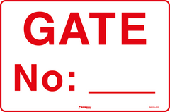 Gate No: __ (Red on White) Sign - Safety Sign
