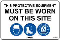 Combination Mandatory Sign, On This Site, Hardhat, Footwear, Hi Vis - Safety Sign