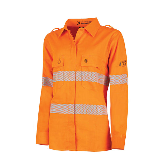 BWW1595T1 Womens Regular Weight PPE 2 L/S Hi-Vis Shirt with Segmented FR Reflective Tape