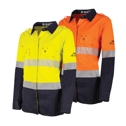 BWW2595T1 Womens Regular Weight PPE 2 L/S Hi-Vis Shirt with Segmented FR Reflective Tape
