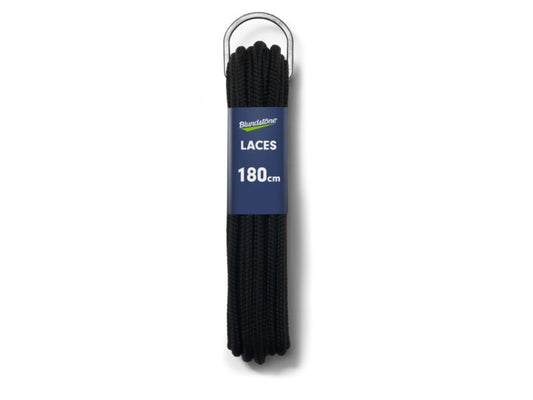 LACES - ROUND, BLACK, POLYESTER. 180CM LENGTH