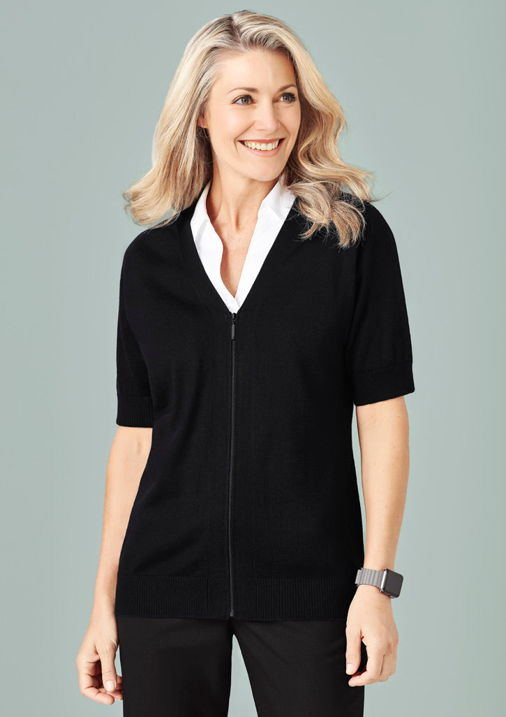 BizCare CK962LC Womens Zip Front Short Sleeve Knit Cardigan