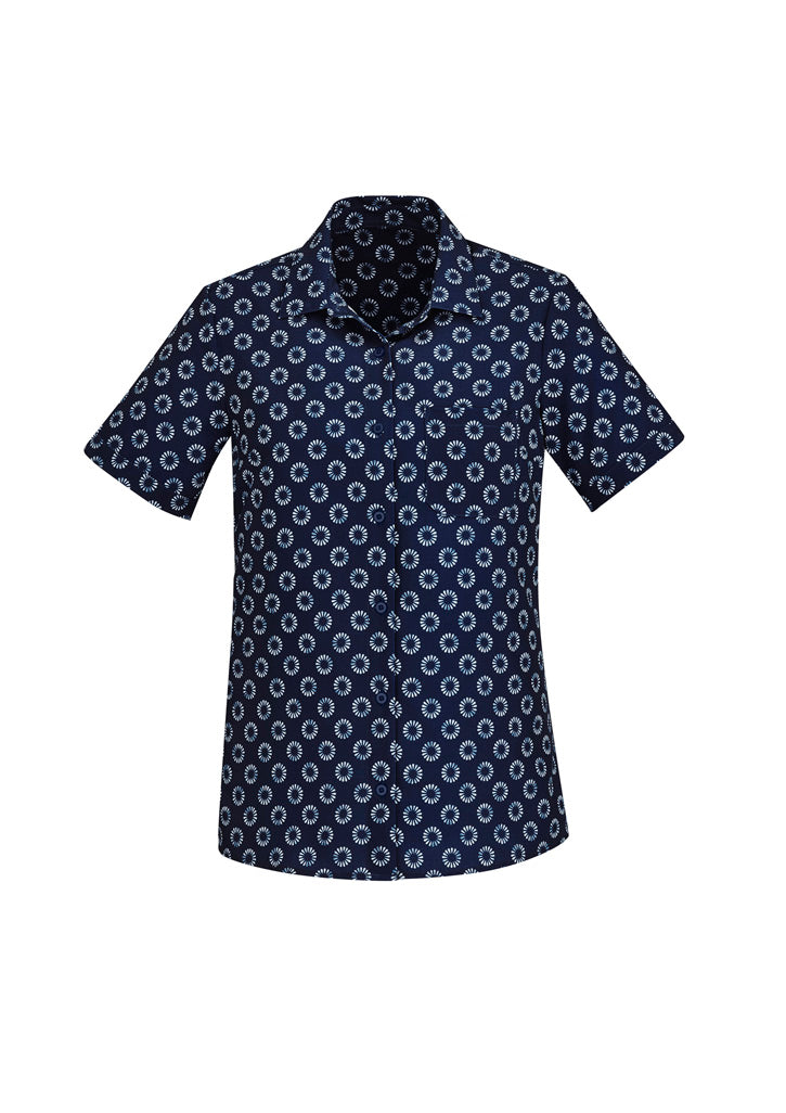 BizCare CS948LS Womens Florence Daisy Print Short Sleeve Shirt