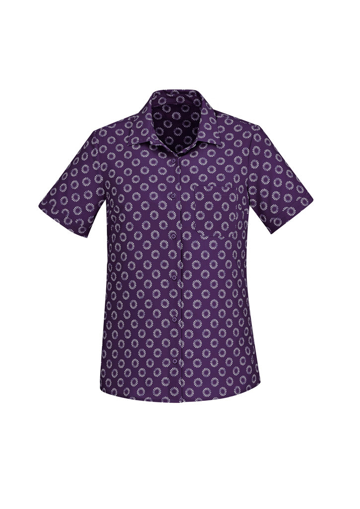 BizCare CS948LS Womens Florence Daisy Print Short Sleeve Shirt