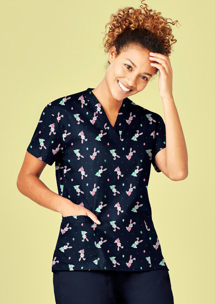 BizCare CST152LS Womens Easter V-Neck Short Sleeve Scrub Top