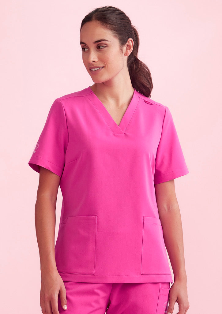 BizCare CST245LS Womens Pink V-Neck Scrub Top