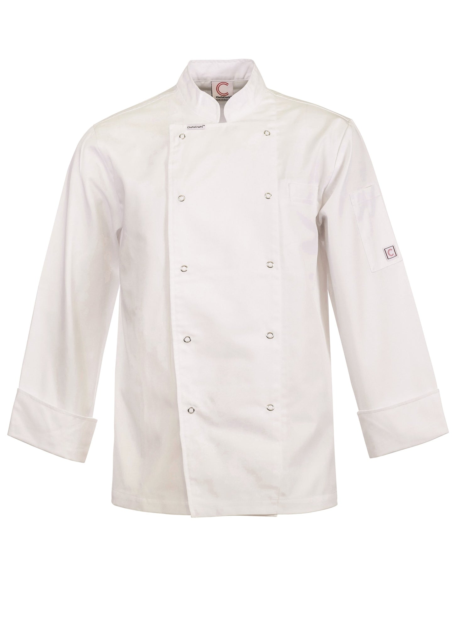 Chefscraft CJ051 Lightweight Executive Long Sleeve Chefs Jacket With Press Studs in White