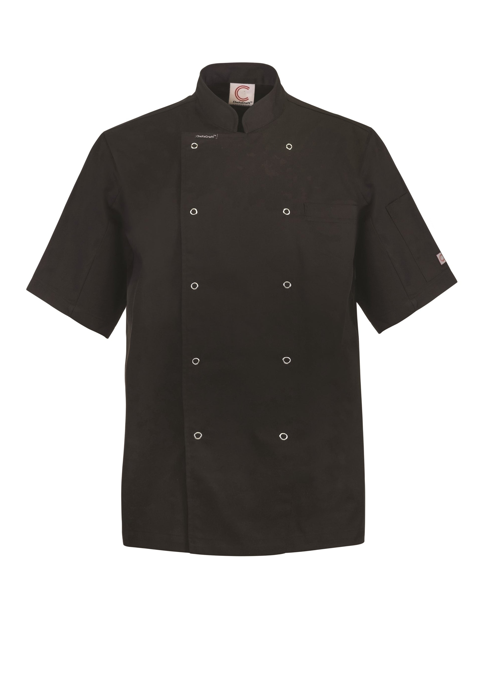 Chefscraft CJ052 Lightweight Executive Short Sleeve Chefs Jacket With Press Studs in Black Jkt / Black Buttons