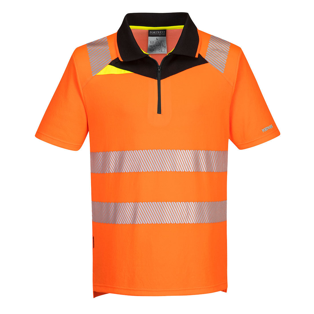 Portwest DX4 Hi-Vis Zip Polo Shirt S/S in Orange/Black