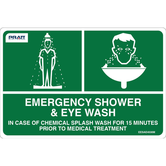 Pratt Safety Emergency Shower & Eyewash Sign 450 x 300mm Metal