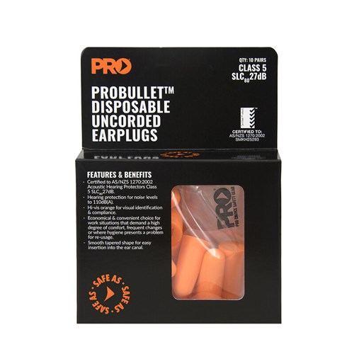 Pro Choice Safety Gear Probullet Disposable Uncorded Earplugs 10 Pack