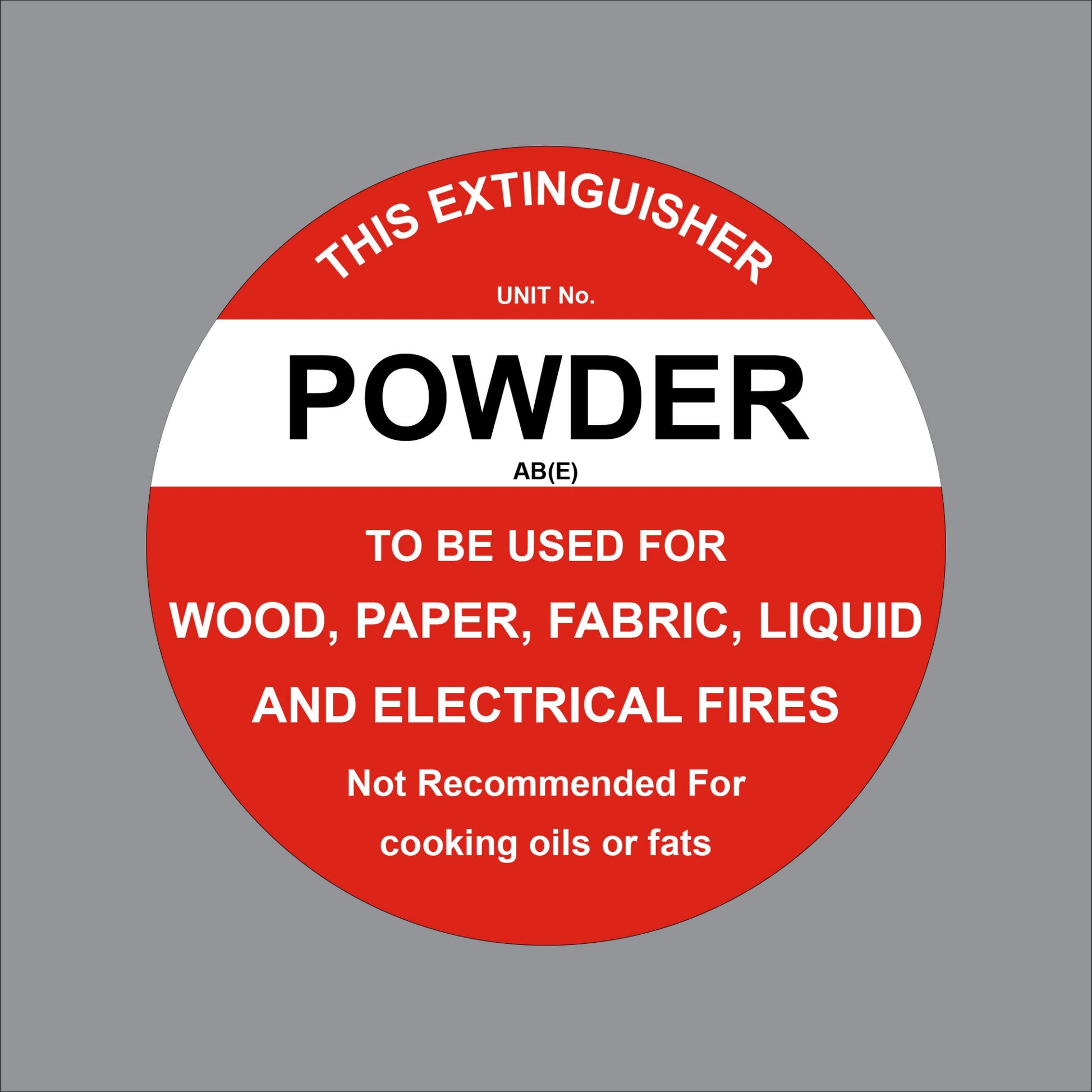 17WIL0509 Wilcox This Extinguisher Unit No. Powder Ab(E) To Be Used For Wood, Paper, Fabric, Liquid And Electrical Fires Not Recommended For Cooking Oils Or Fats