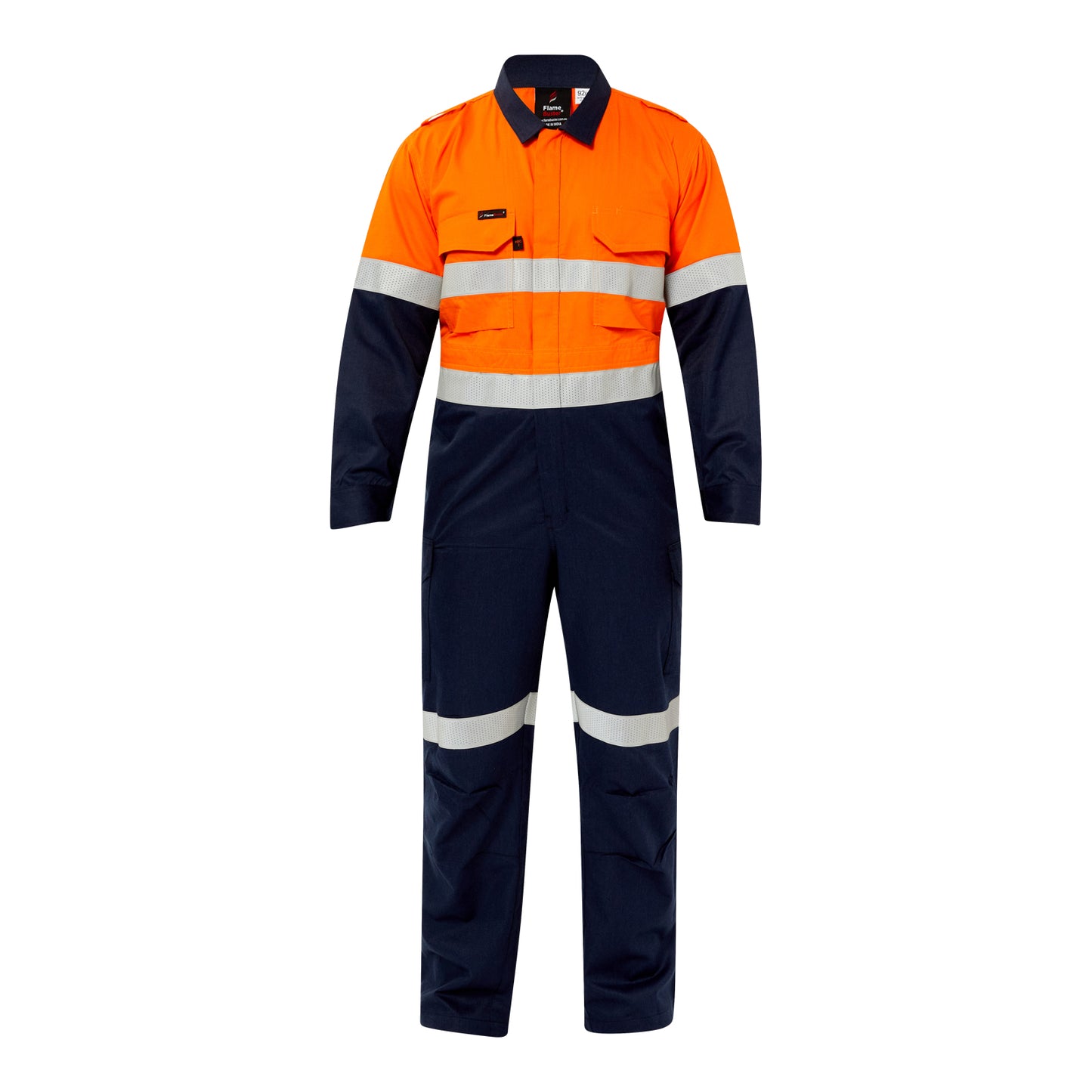 Flamebuster FCT005A Mens HRC2 Inherent Hi Vis Reflective Coverall in Orange/Navy