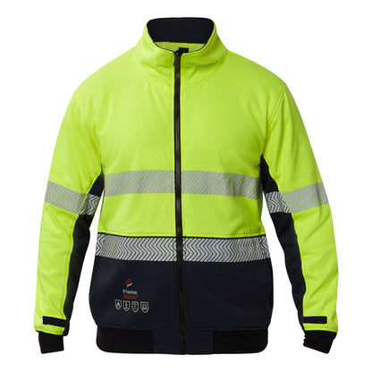 Flamebuster FJV034 Mens FR Hi Vis Segmented Reflective Fleece in Yellow/Navy