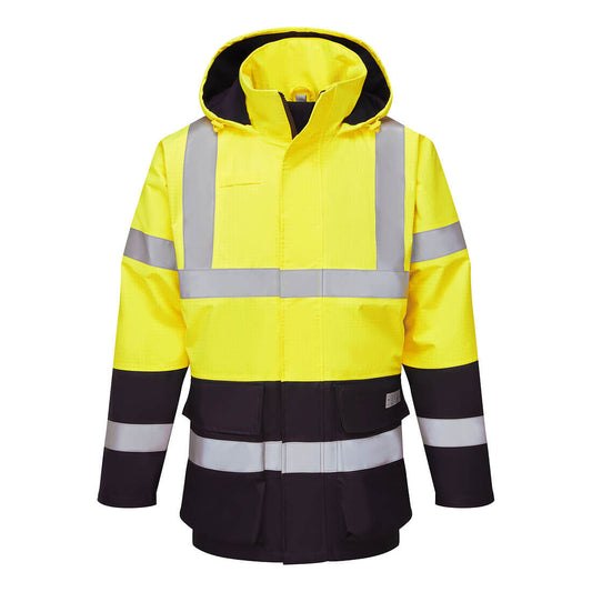 Portwest Bizflame Rain FR Hi-Vis ARC Jacket in Yellow/Navy