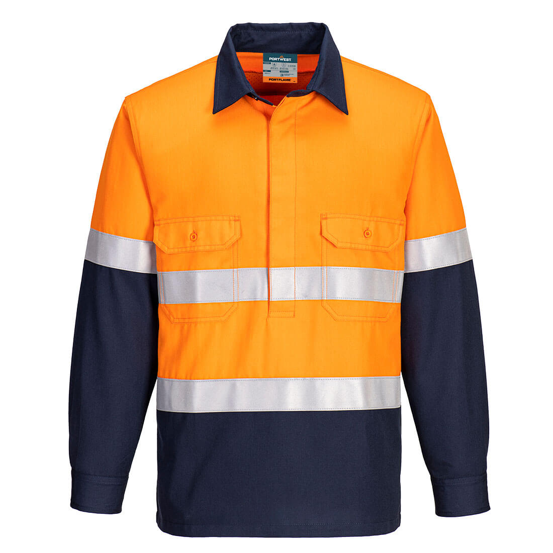 Portwest Portflame FR Class D/N Two-Tone Vented Shirt in Orange/Navy