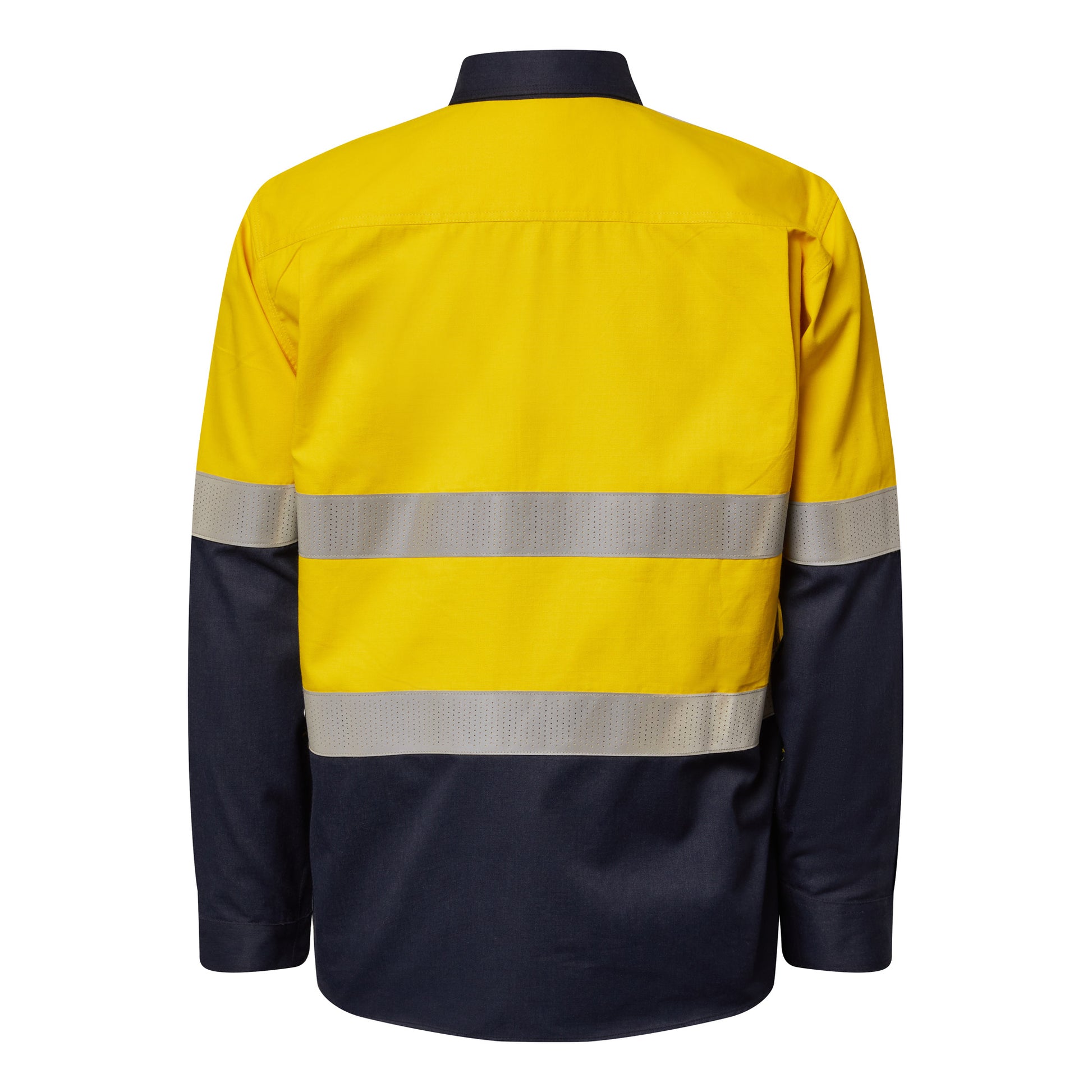 Flamebuster FSV015A Mens HRC2 Inherent Hi Vis Reflective Shirt With Gusset Sleeves in Yellow/Navy