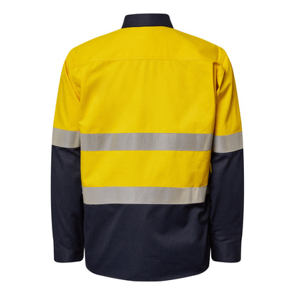 Flamebuster FSV015A Mens HRC2 Inherent Hi Vis Reflective Shirt With Gusset Sleeves in Yellow/Navy