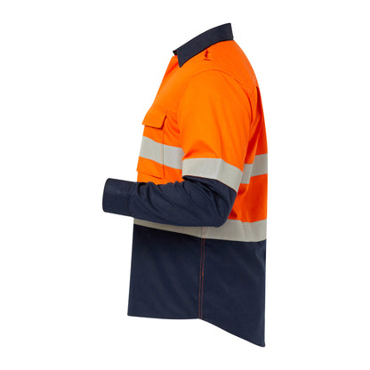 Flamebuster FSV015A Mens HRC2 Inherent Hi Vis Reflective Shirt With Gusset Sleeves in Orange/Navy