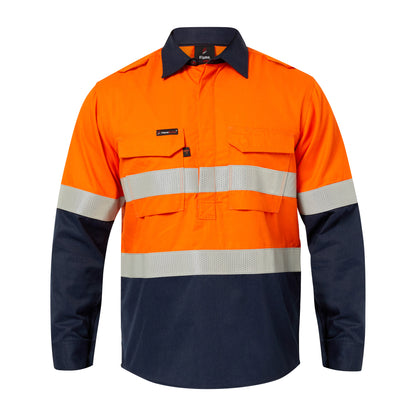 Flamebuster FSV015A Mens HRC2 Inherent Hi Vis Reflective Shirt With Gusset Sleeves in Orange/Navy