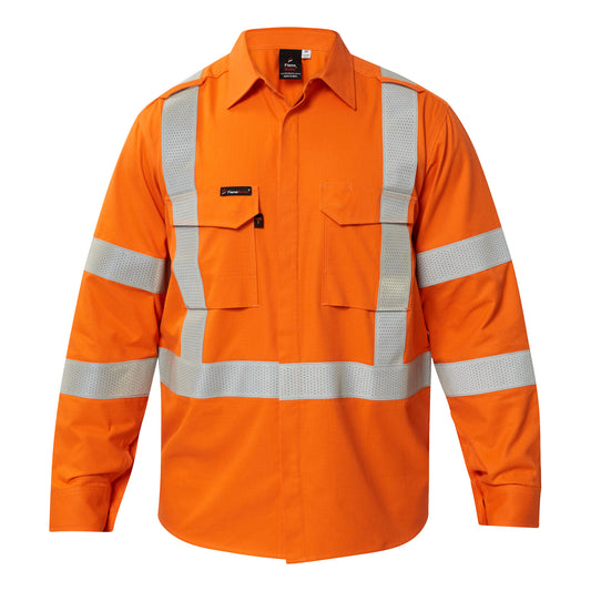 Flamebuster FSV028A Mens HRC2 Hi Vis Reflective Shirt With X Pattern And Gusset Sleeves in Orange